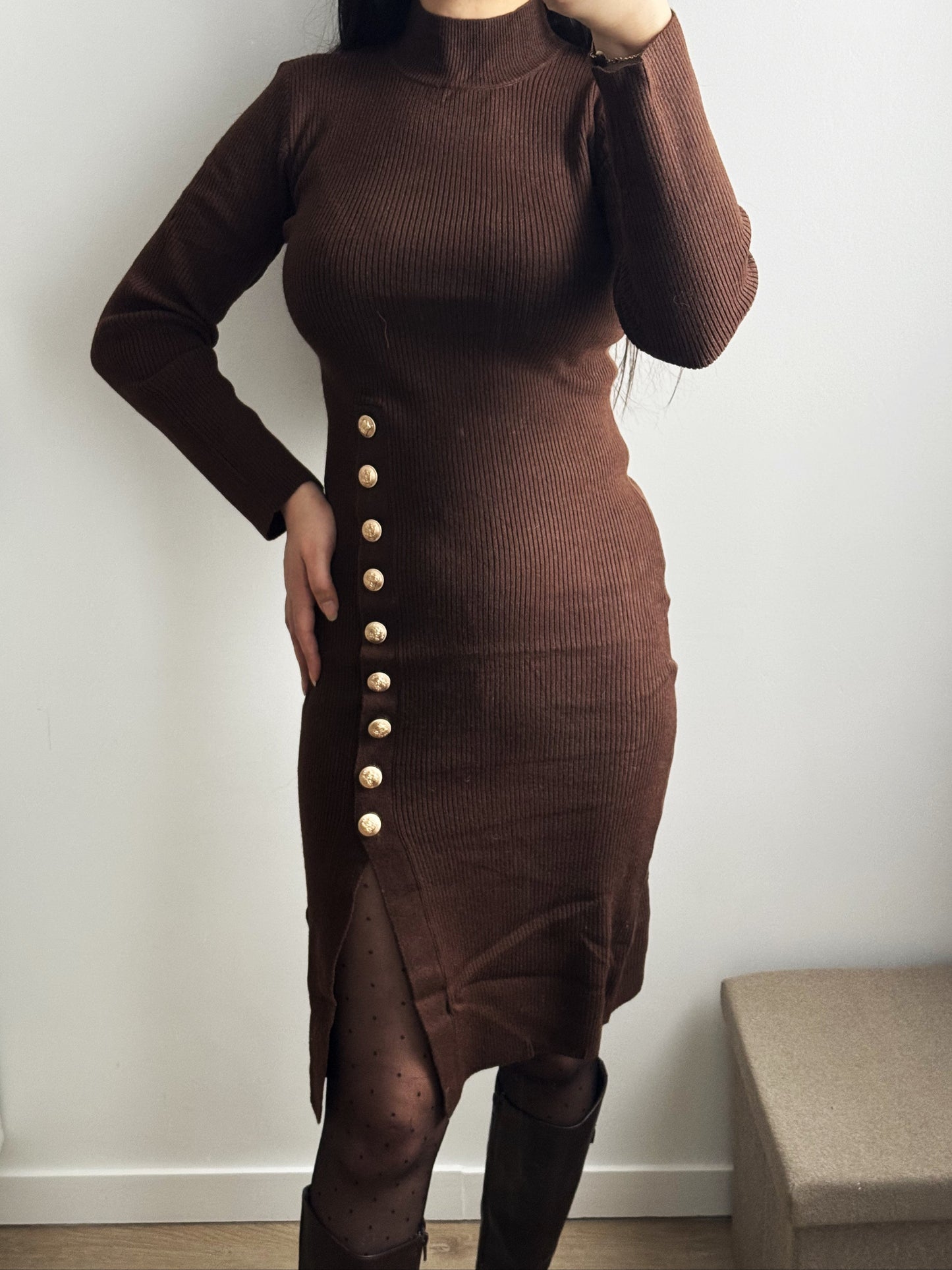 Robe mi-longue marron