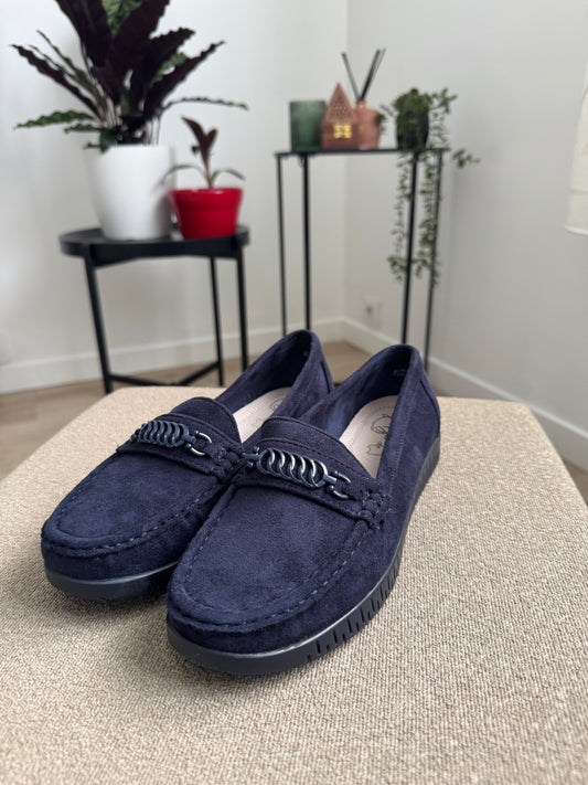Jolies mocassins en daim bleu, confortable, légère et anti-dérapant